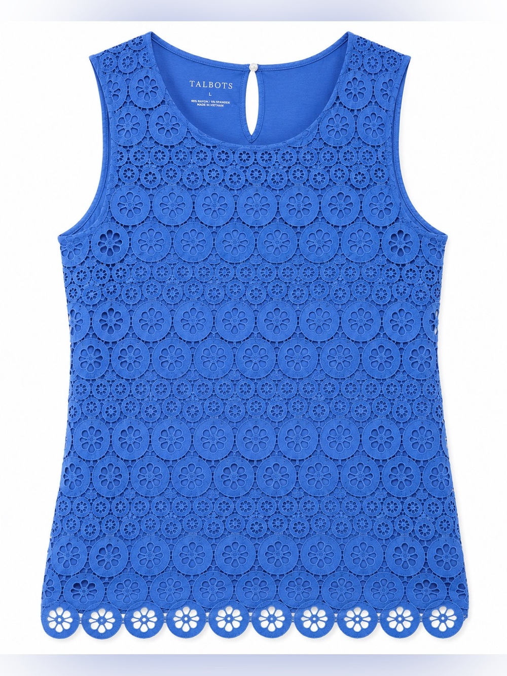 Talbots Royal Blue Floral Lace Sleeveless Scallop Hem Top Size L